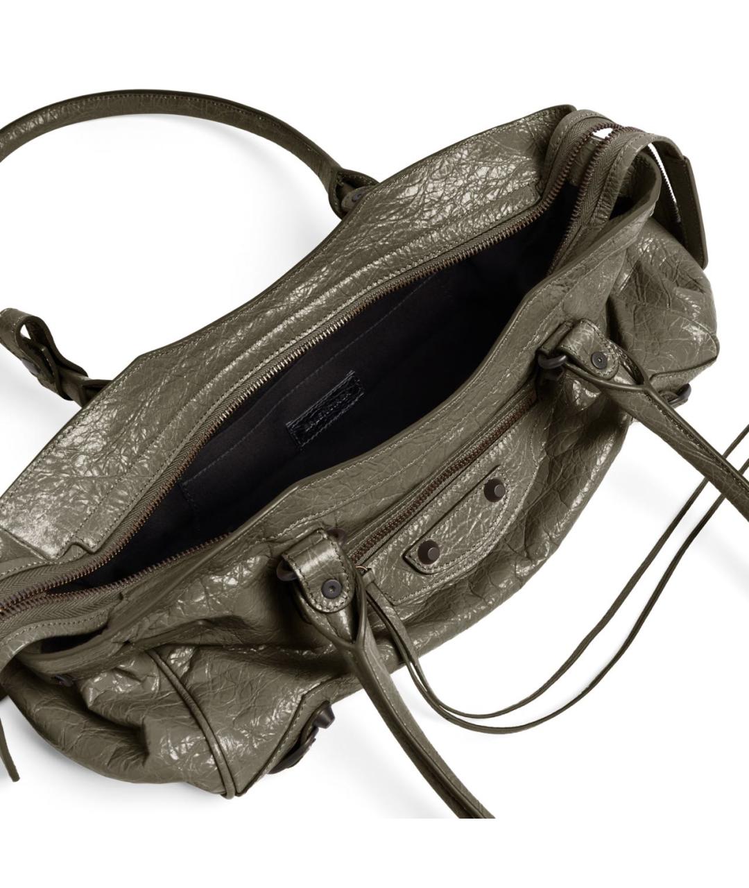 BALENCIAGA Хаки кожаная сумка с короткими ручками, фото 4