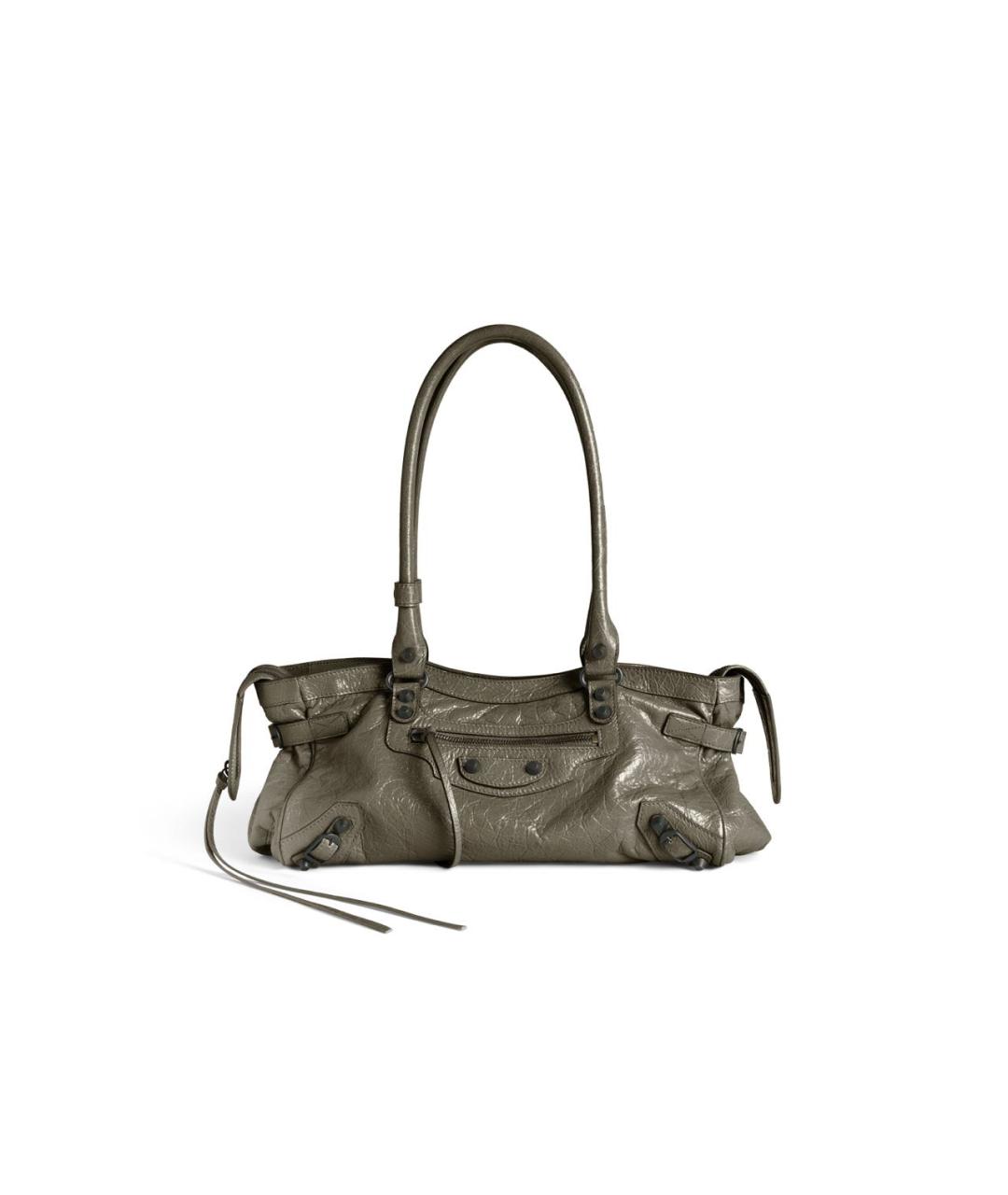 BALENCIAGA Хаки кожаная сумка с короткими ручками, фото 1