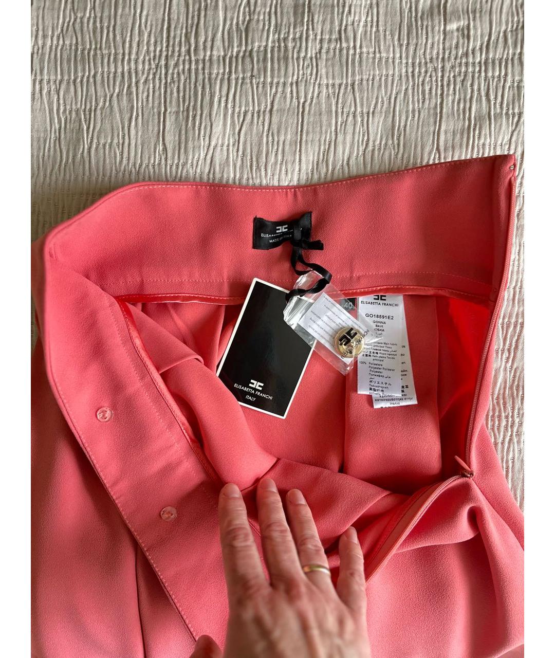 ELISABETTA FRANCHI Коралловая полиэстеровая юбка мини, фото 3