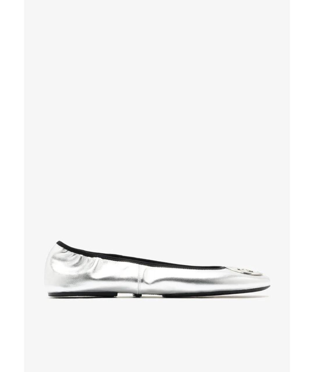 TORY BURCH Серебряные кожаные балетки, фото 1