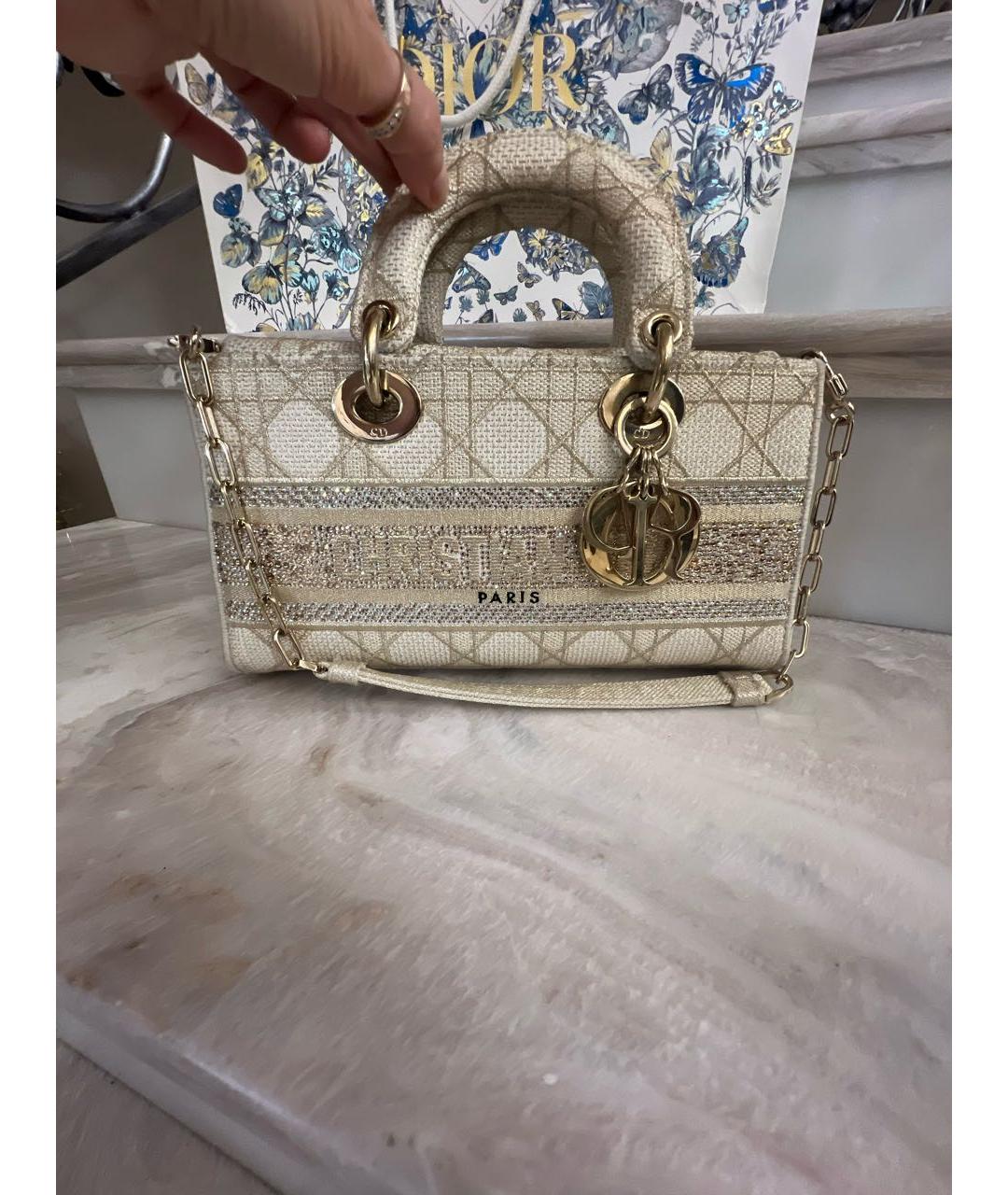 CHRISTIAN DIOR Бежевая жаккардовая сумка с короткими ручками, фото 2