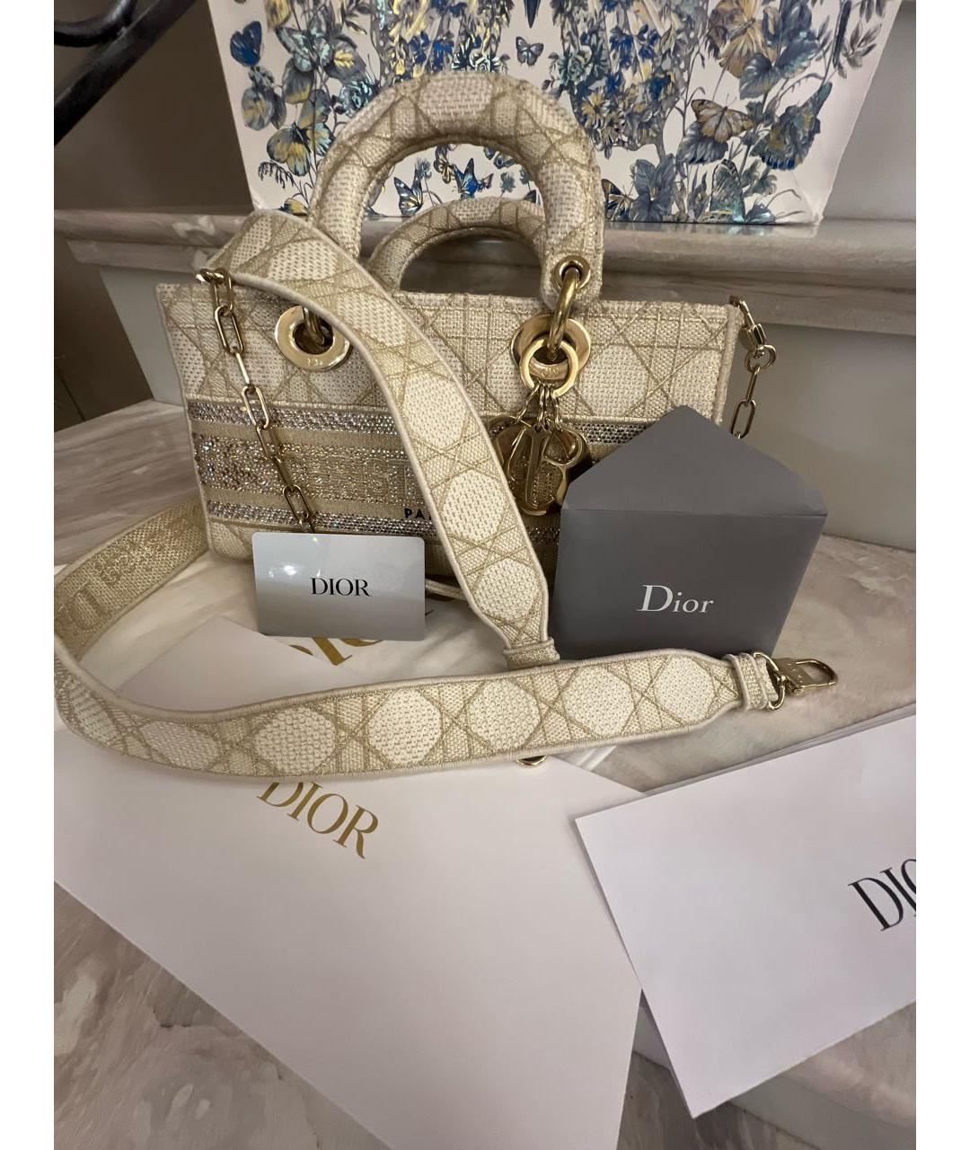 CHRISTIAN DIOR Бежевая жаккардовая сумка с короткими ручками, фото 8