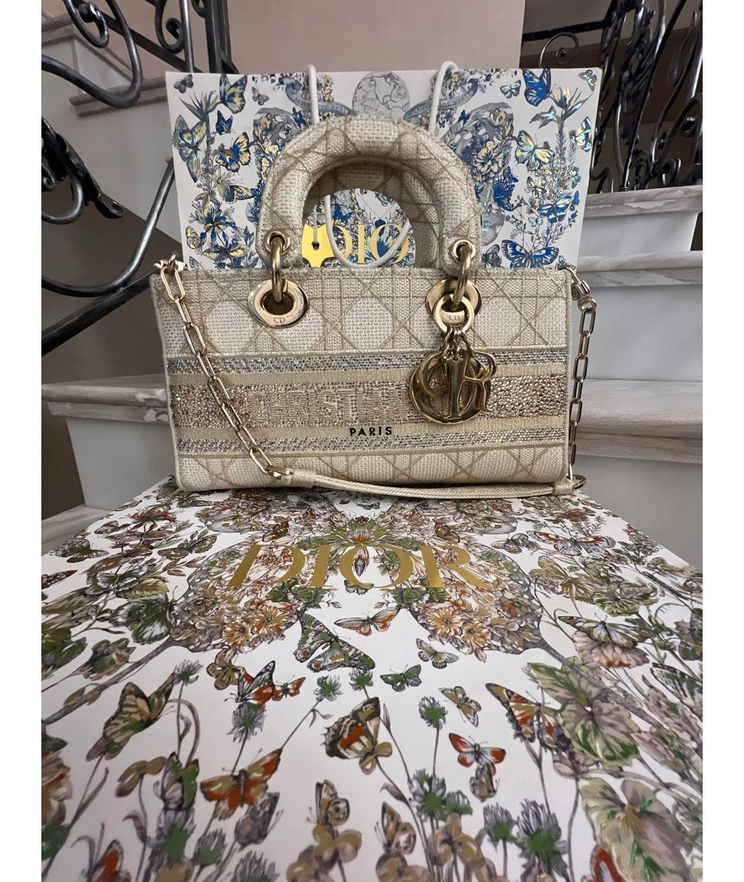 CHRISTIAN DIOR Бежевая жаккардовая сумка с короткими ручками, фото 9