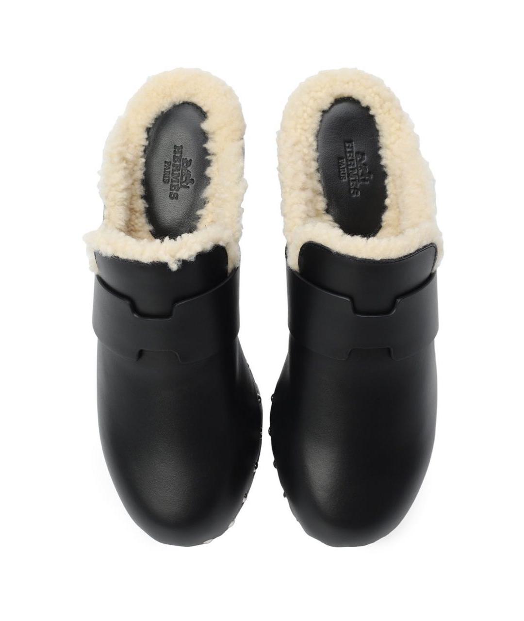 HERMES Черные кожаные сабо, фото 4