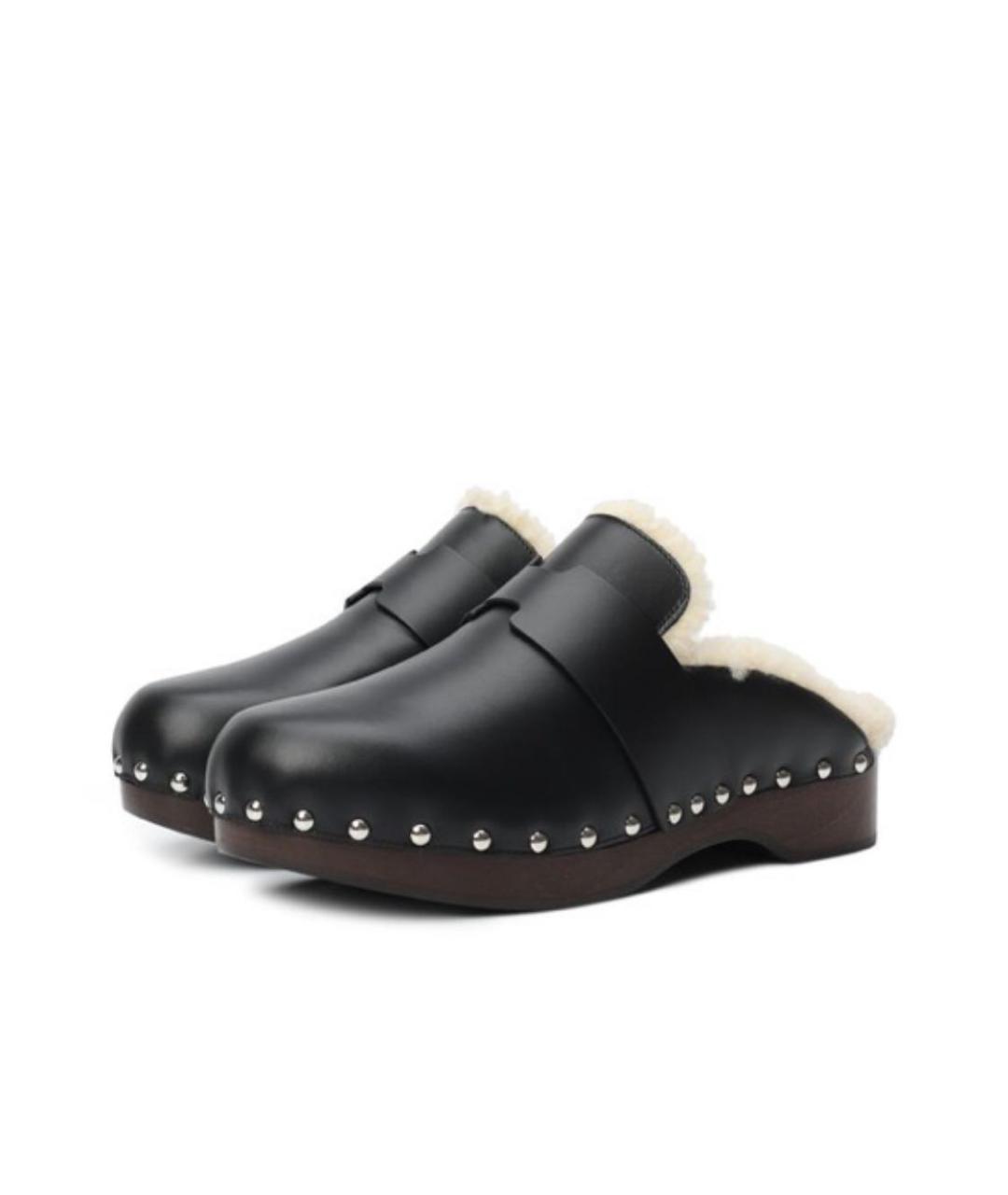 HERMES Черные кожаные сабо, фото 2