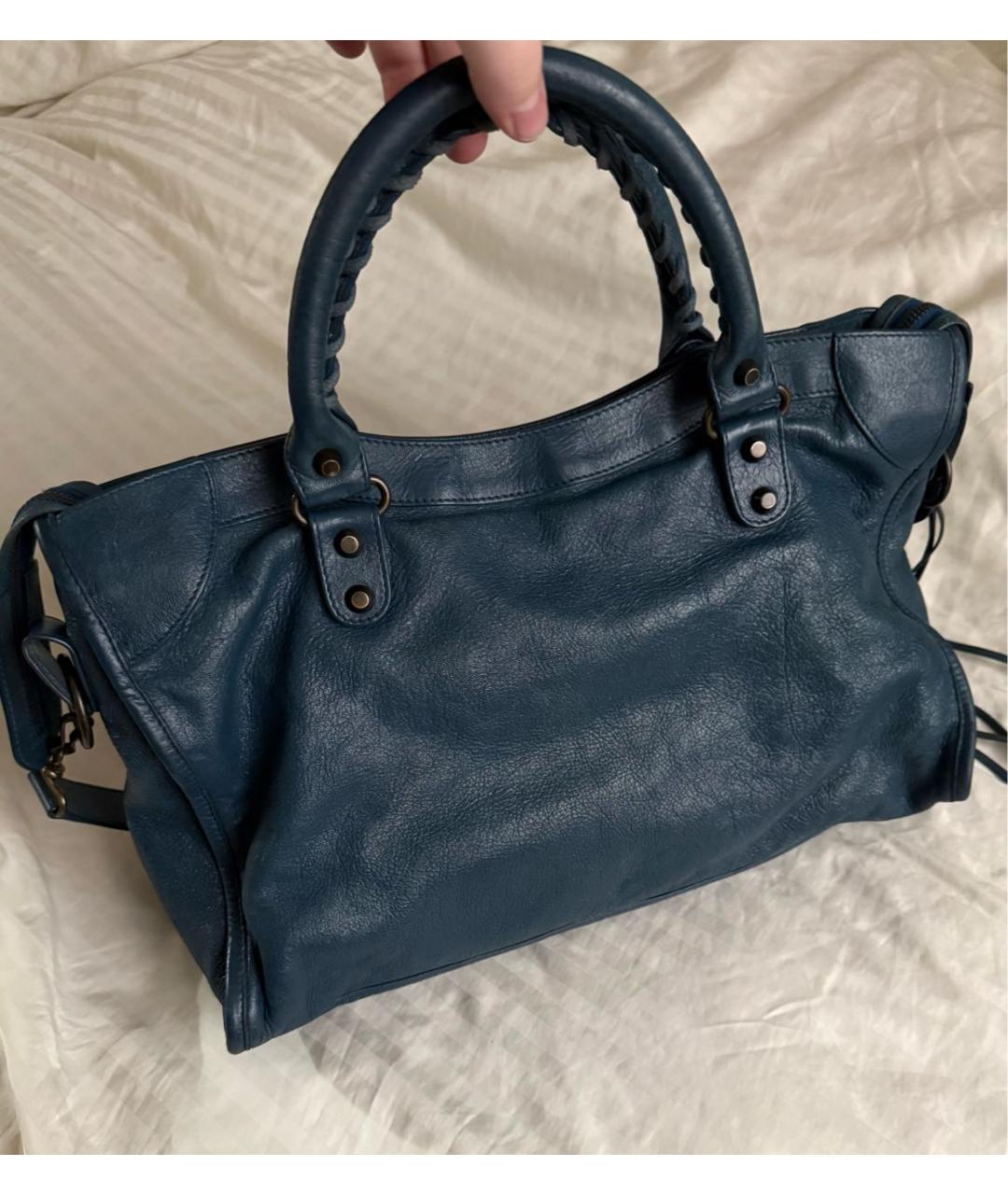 BALENCIAGA Темно-синяя кожаная сумка с короткими ручками, фото 2