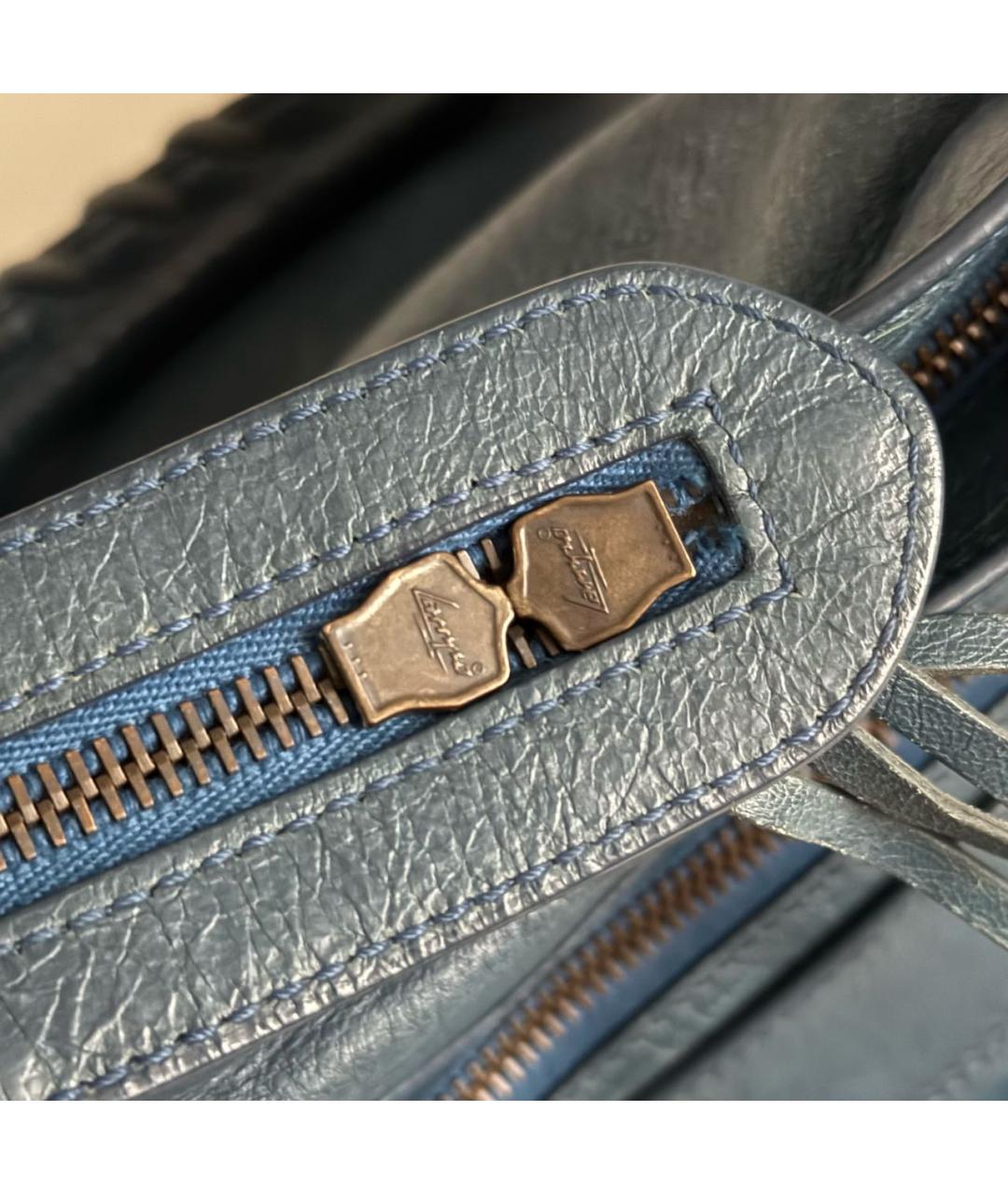 BALENCIAGA Темно-синяя кожаная сумка с короткими ручками, фото 4