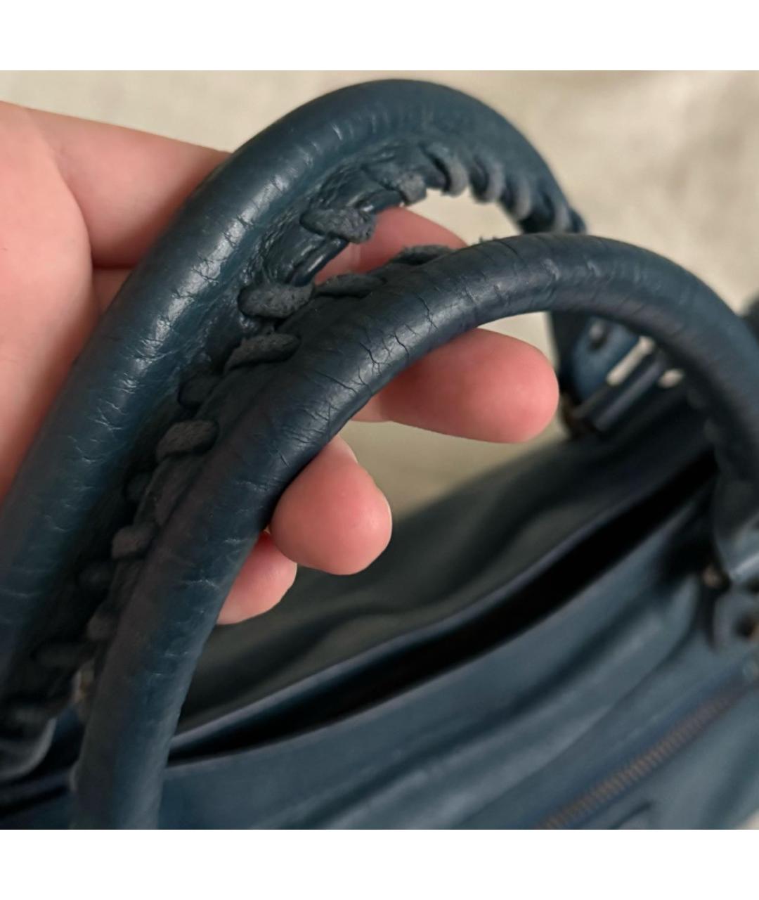 BALENCIAGA Темно-синяя кожаная сумка с короткими ручками, фото 3