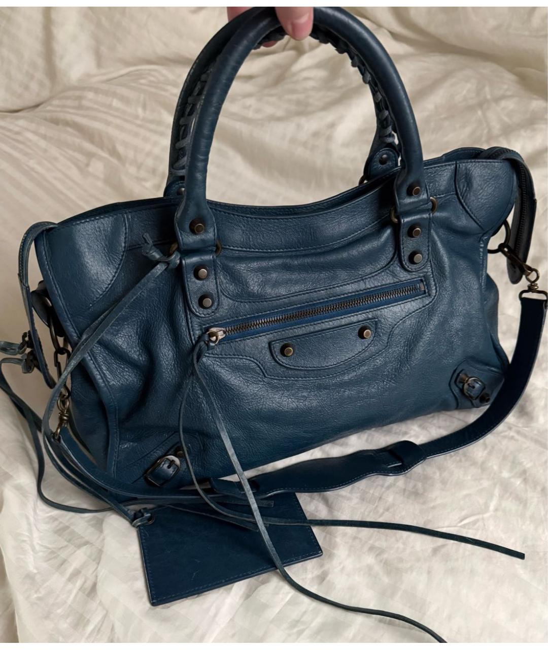 BALENCIAGA Темно-синяя кожаная сумка с короткими ручками, фото 7