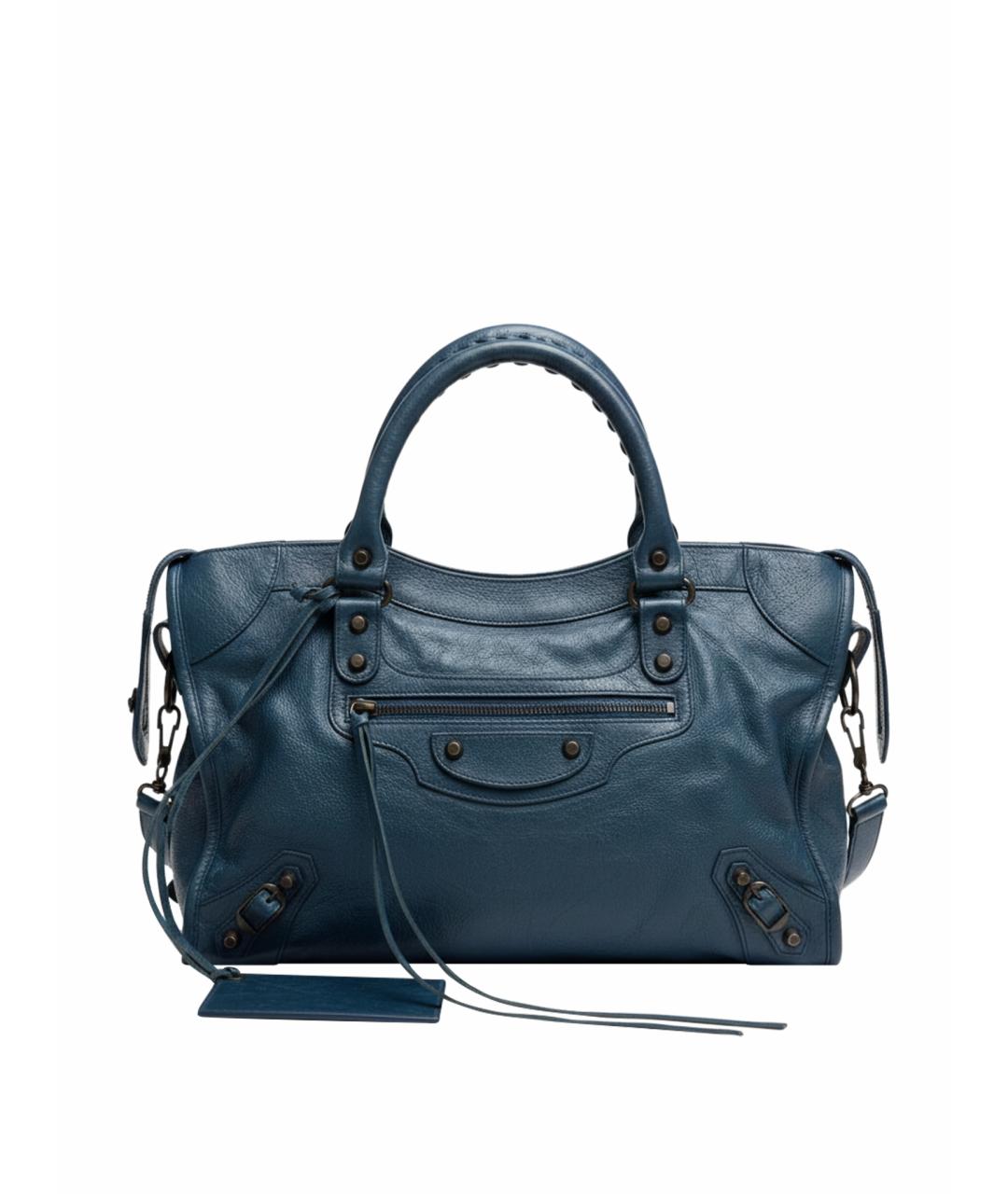 BALENCIAGA Темно-синяя кожаная сумка с короткими ручками, фото 1