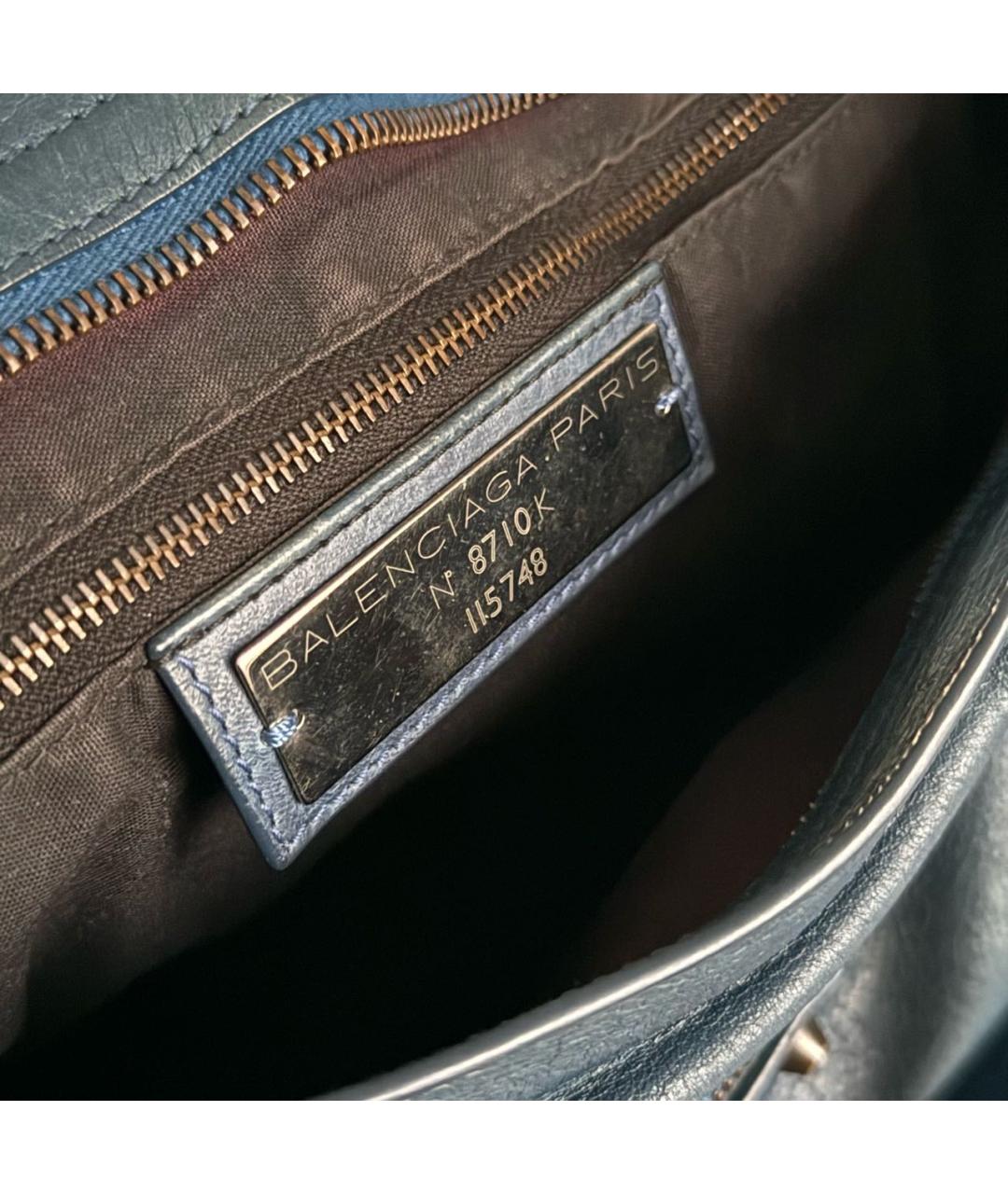 BALENCIAGA Темно-синяя кожаная сумка с короткими ручками, фото 5