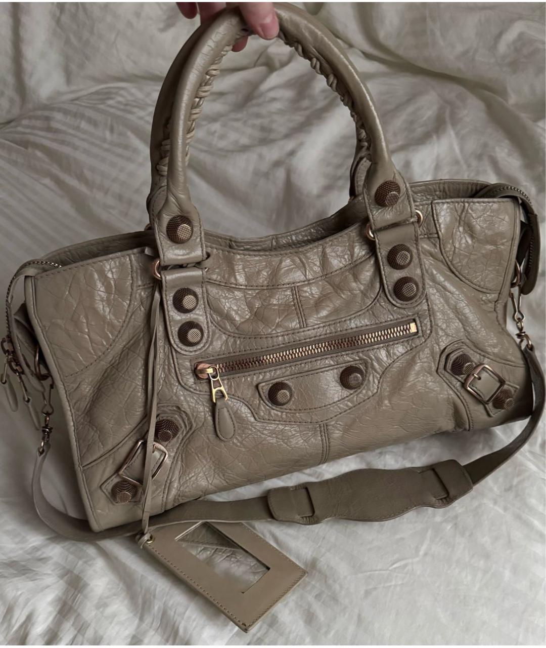 BALENCIAGA Бежевая кожаная сумка с короткими ручками, фото 7