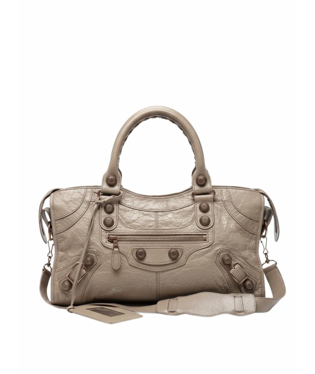 BALENCIAGA Бежевая кожаная сумка с короткими ручками, фото 1