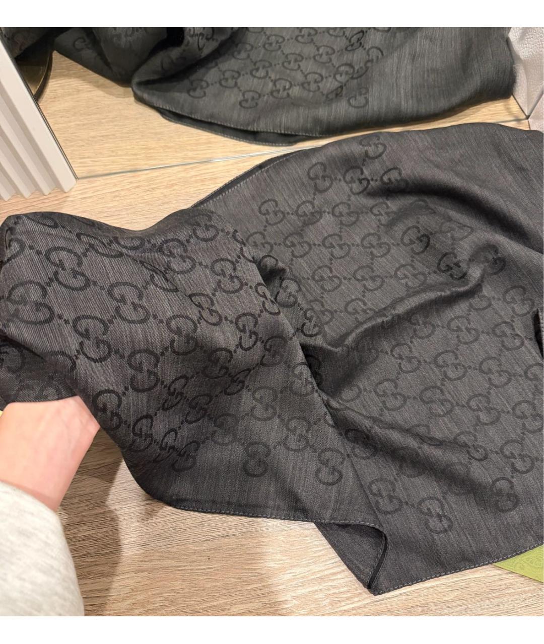 GUCCI Антрацитовый шерстяной шарф, фото 4