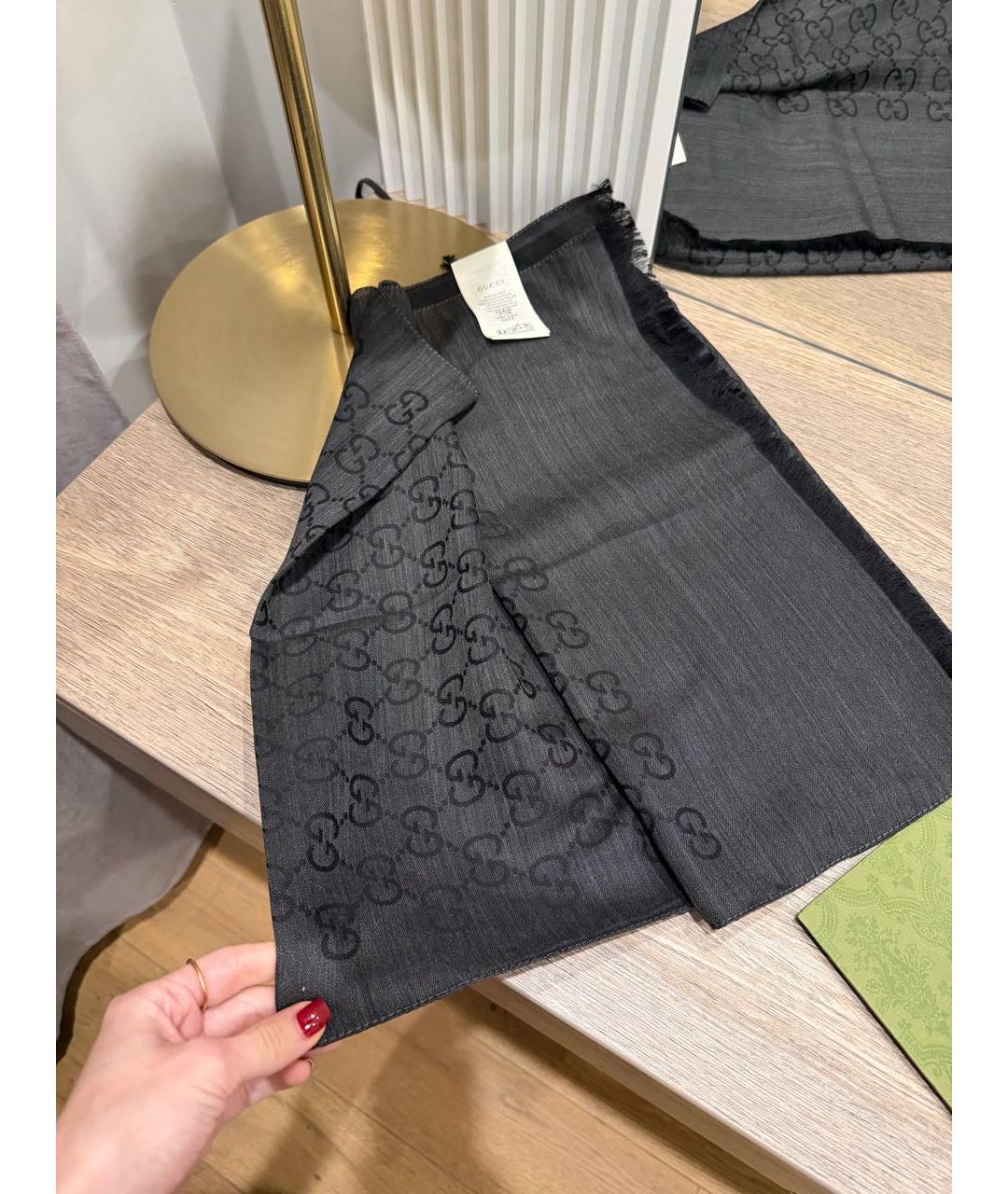 GUCCI Антрацитовый шерстяной шарф, фото 3