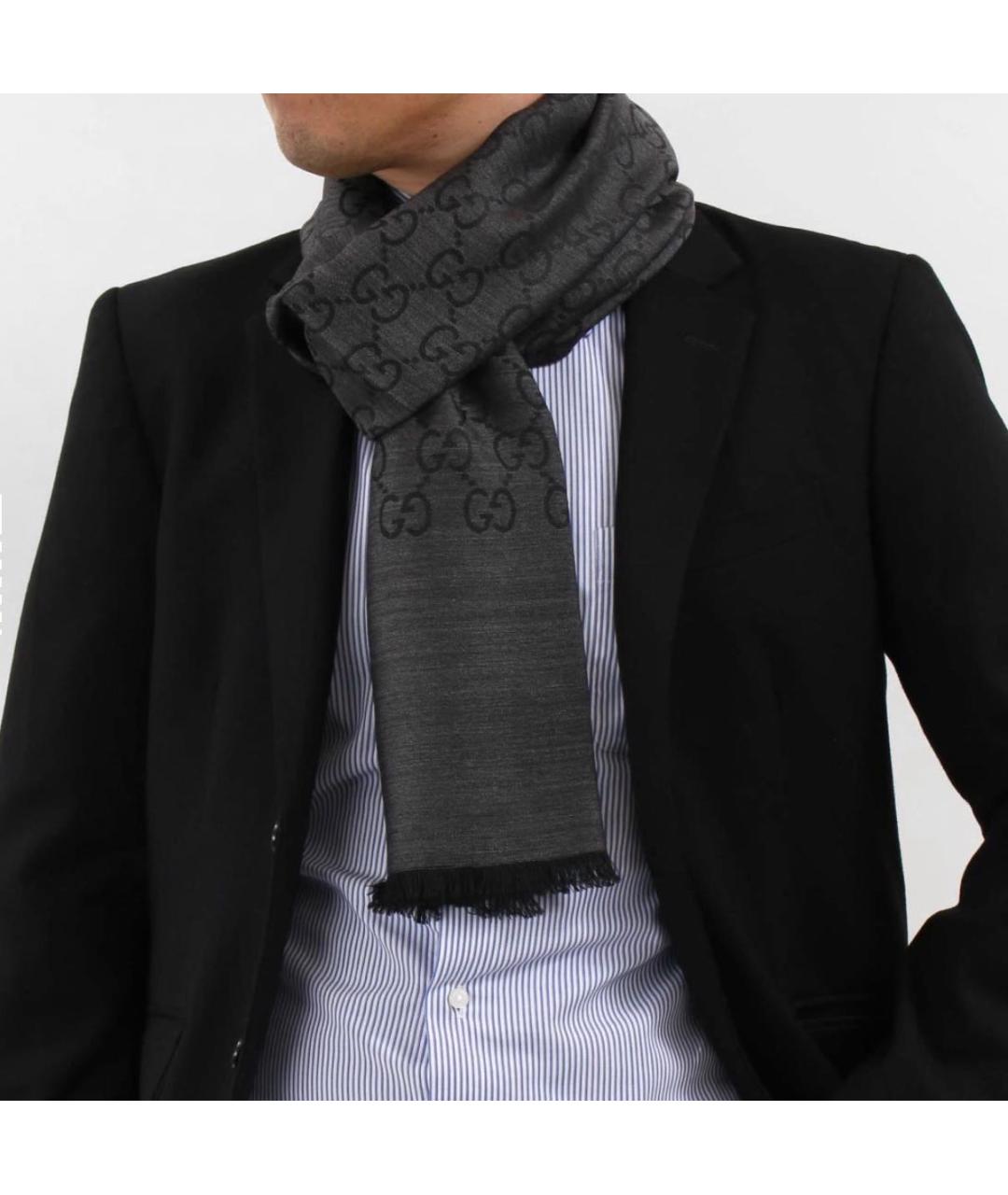 GUCCI Антрацитовый шерстяной шарф, фото 7