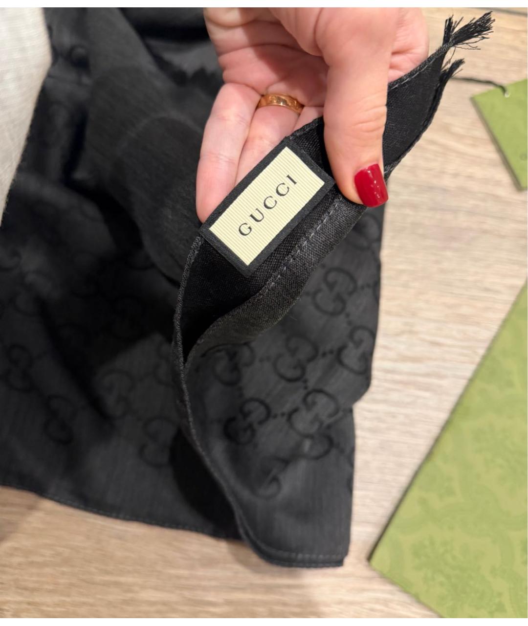 GUCCI Антрацитовый шерстяной шарф, фото 6