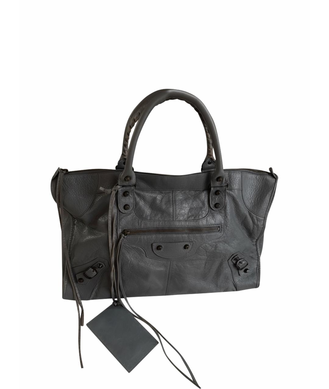 BALENCIAGA Серая кожаная сумка с короткими ручками, фото 1