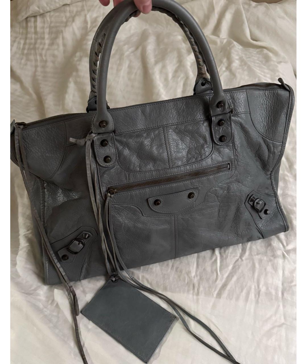 BALENCIAGA Серая кожаная сумка с короткими ручками, фото 6