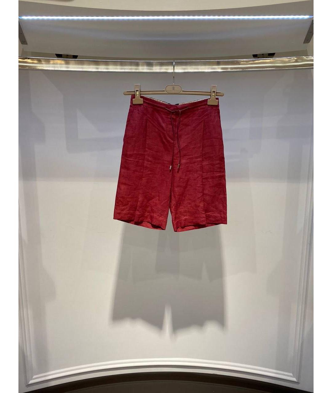 LORO PIANA Бордовые льняные шорты, фото 3