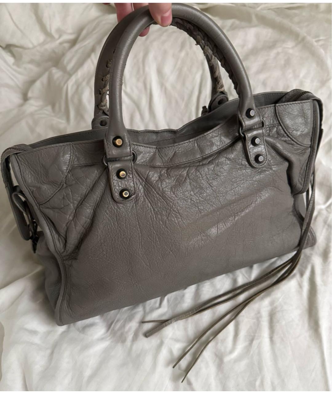 BALENCIAGA Антрацитовая кожаная сумка с короткими ручками, фото 2