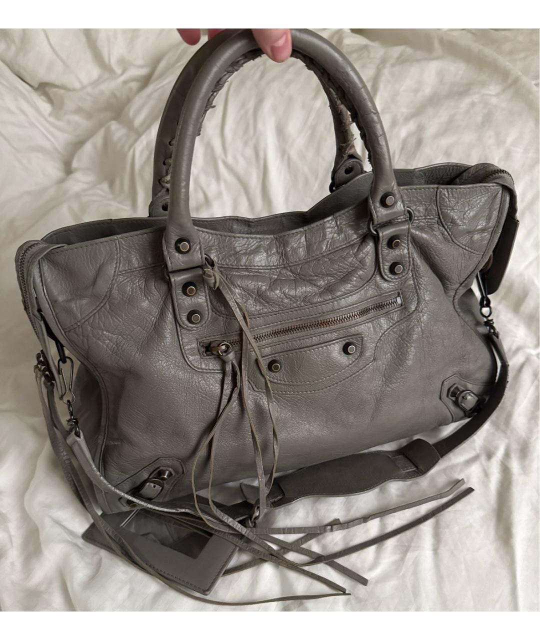 BALENCIAGA Антрацитовая кожаная сумка с короткими ручками, фото 7