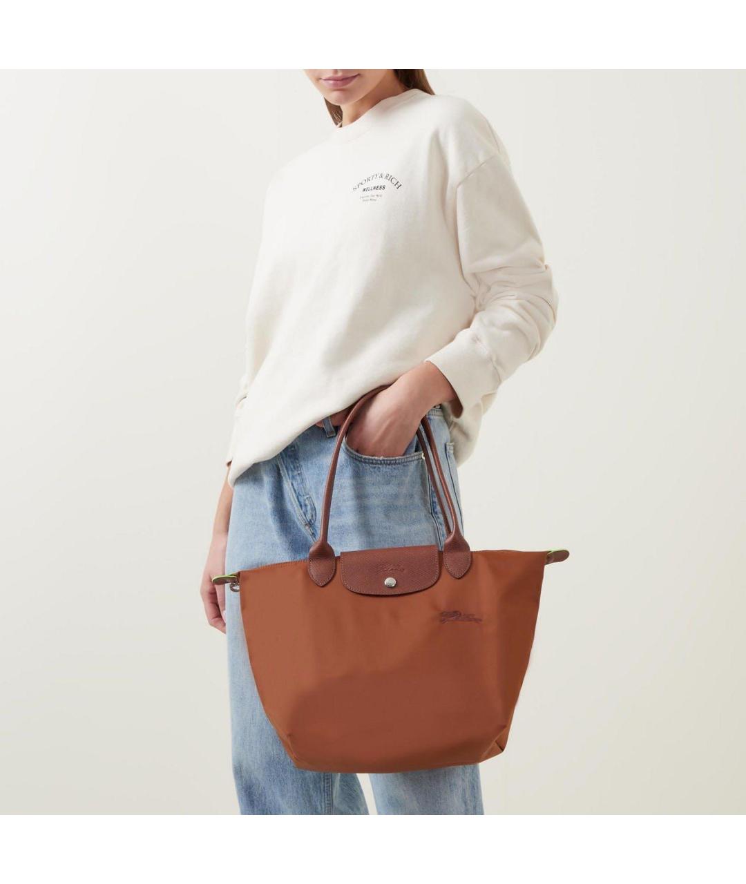 LONGCHAMP Коричневая кожаная сумка с короткими ручками, фото 2