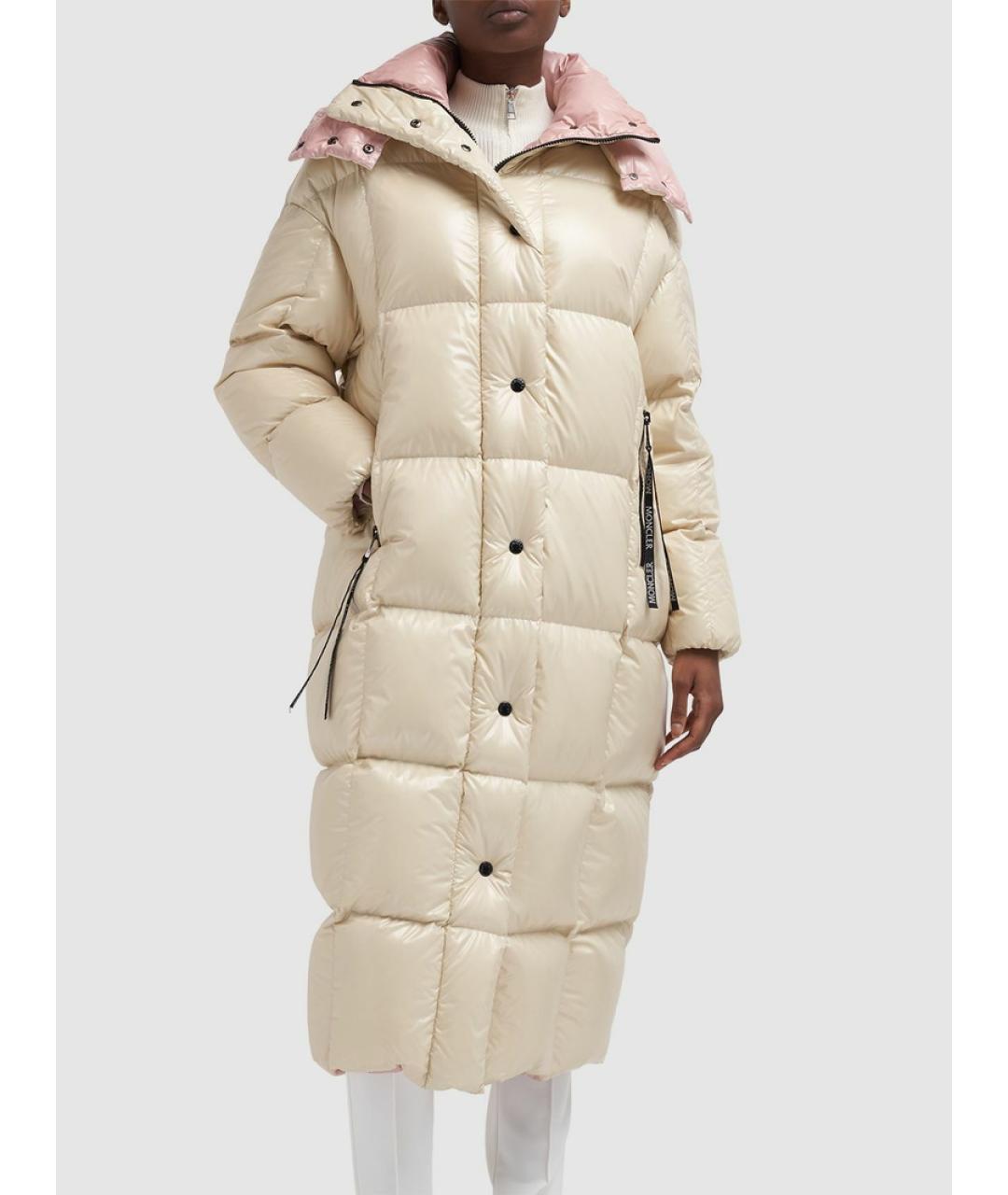 MONCLER Бежевый полиамидовый пуховик, фото 6