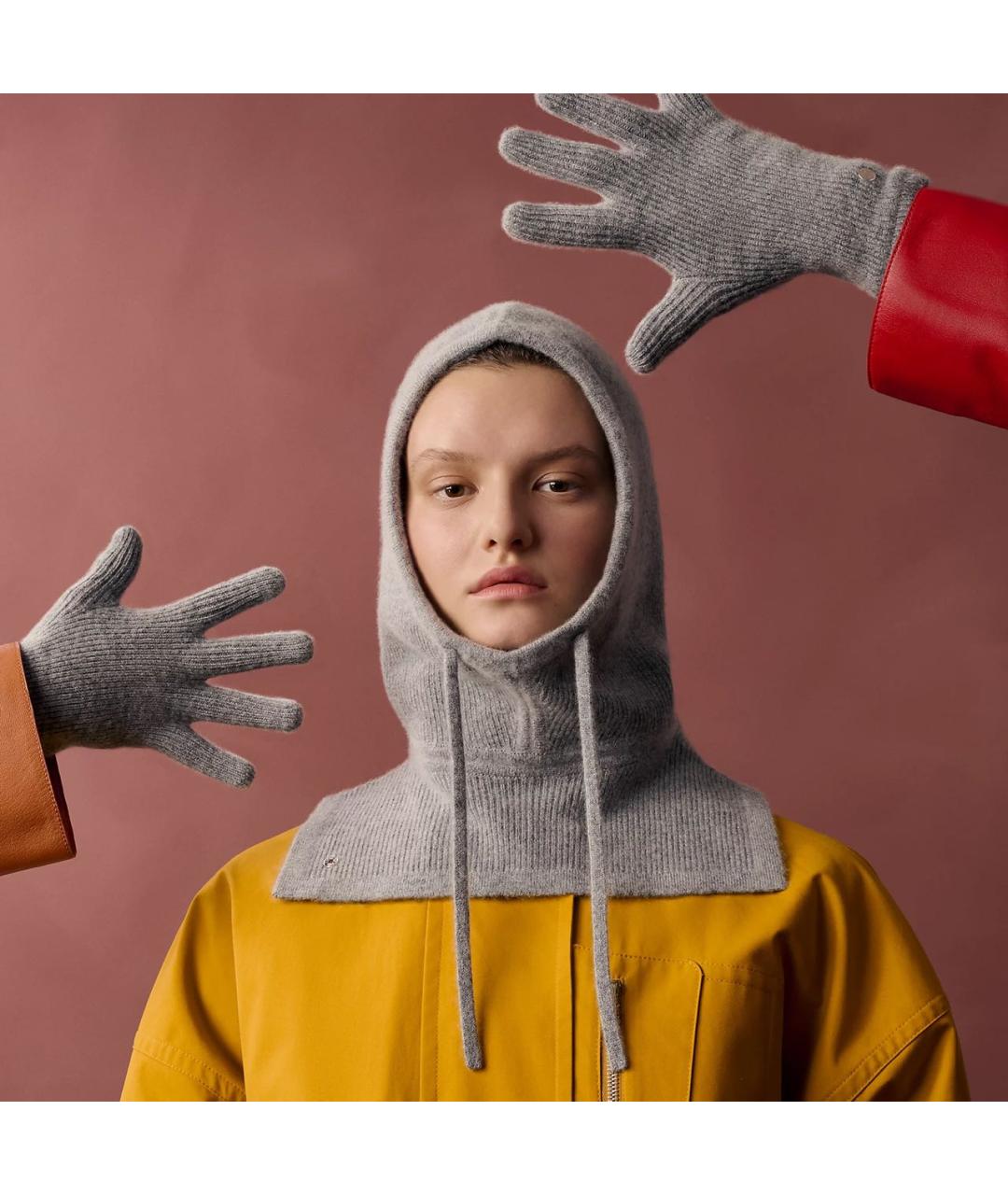 HERMES Серый шерстяной капюшон, фото 2