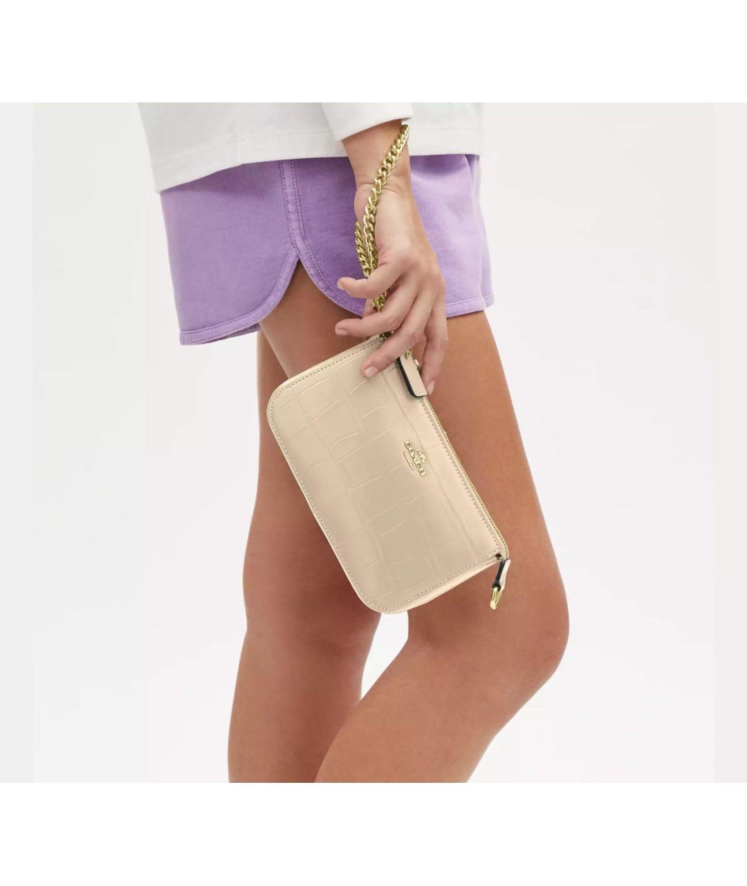 COACH Бежевая кожаная сумка через плечо, фото 3