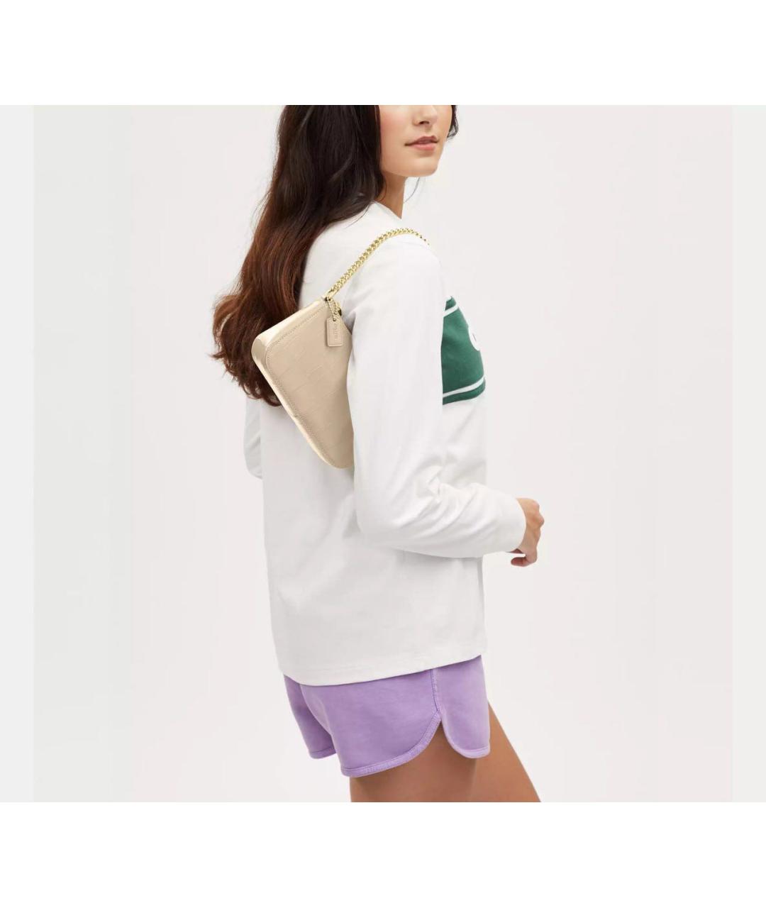 COACH Бежевая кожаная сумка через плечо, фото 2