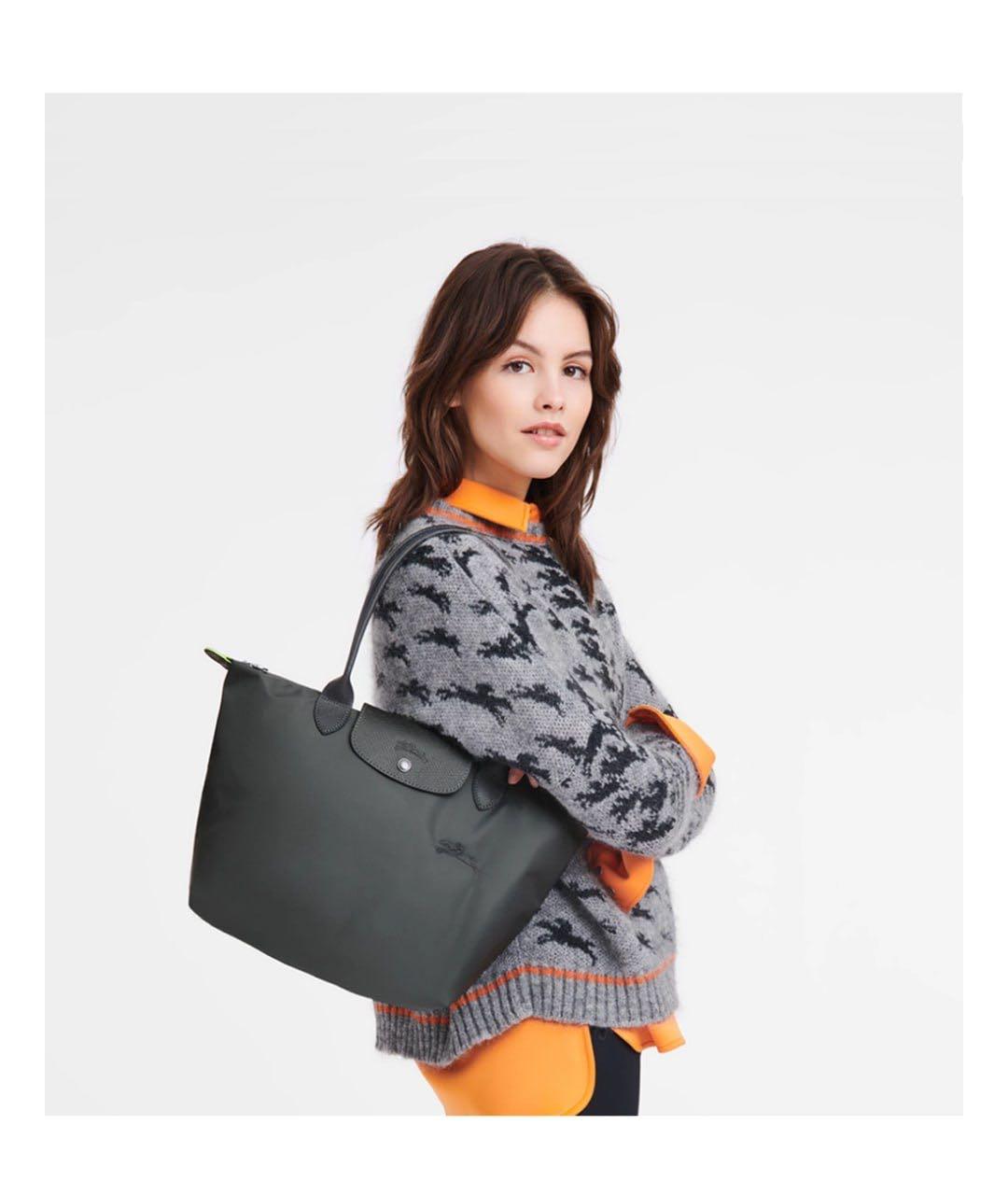 LONGCHAMP Серая кожаная сумка с короткими ручками, фото 2