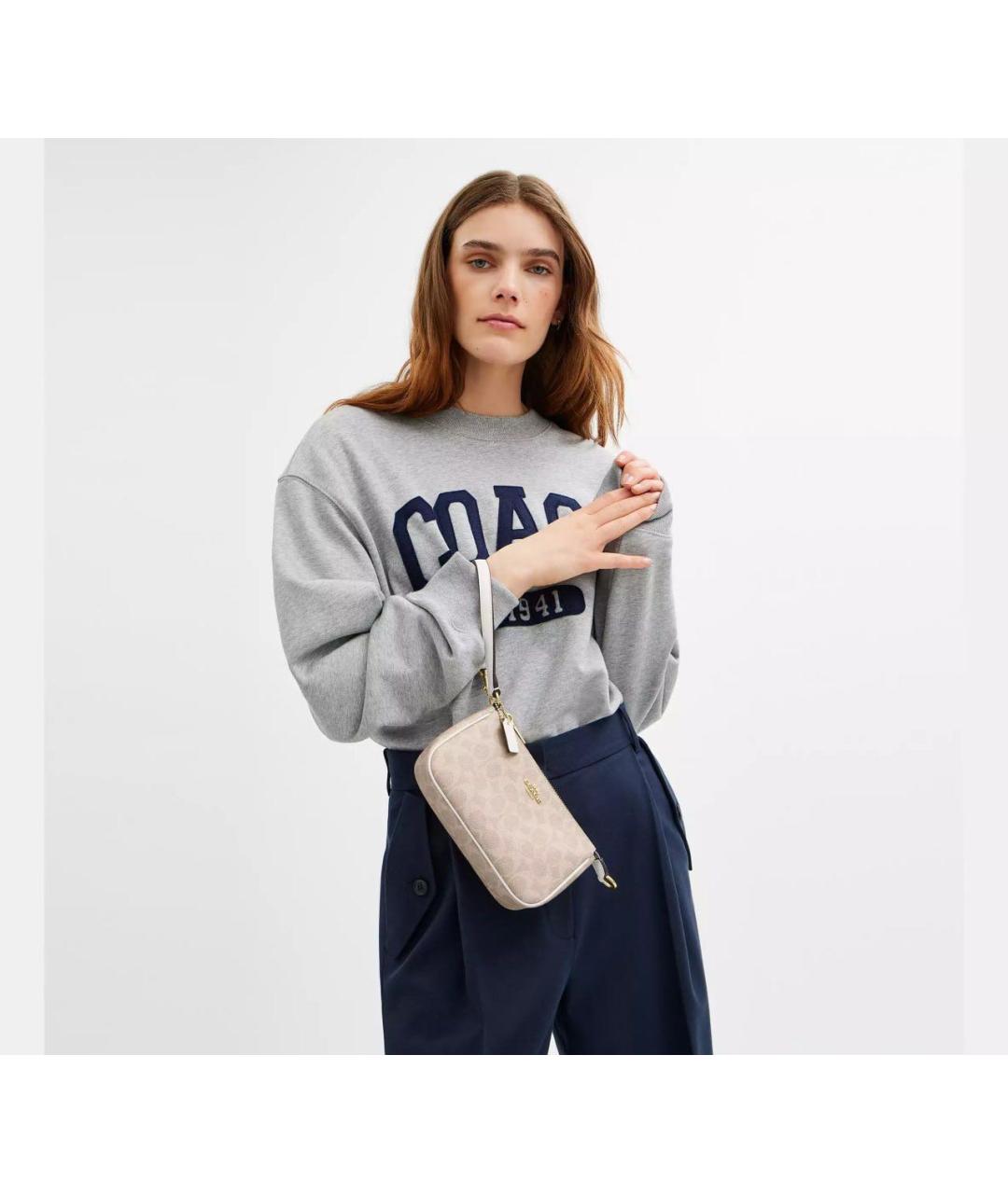 COACH Бежевая кожаная сумка через плечо, фото 2