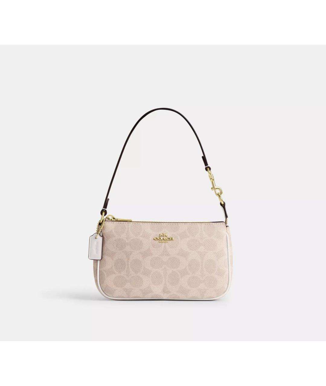 COACH Бежевая кожаная сумка через плечо, фото 4