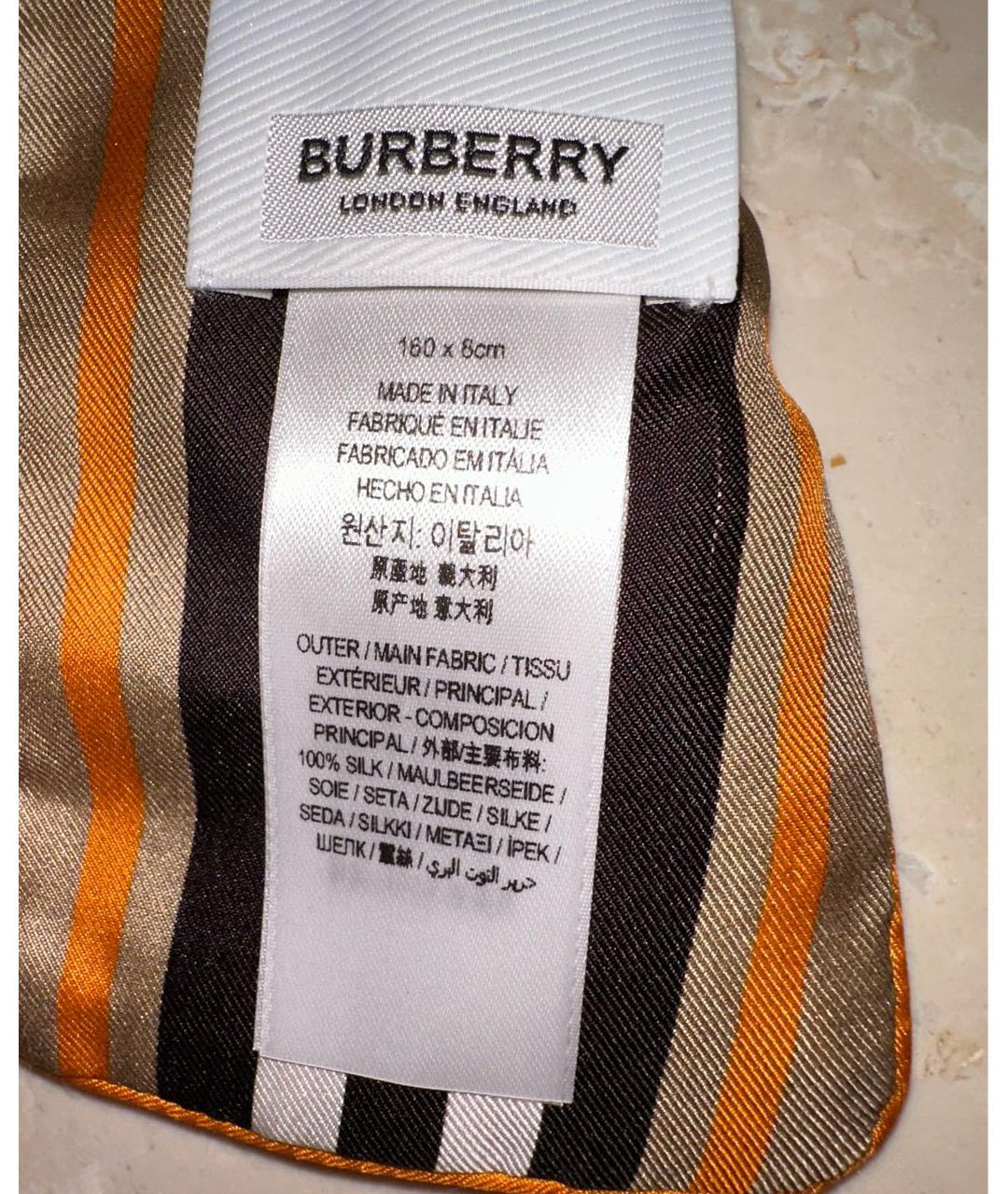 BURBERRY Коричневый шелковый шарф, фото 4