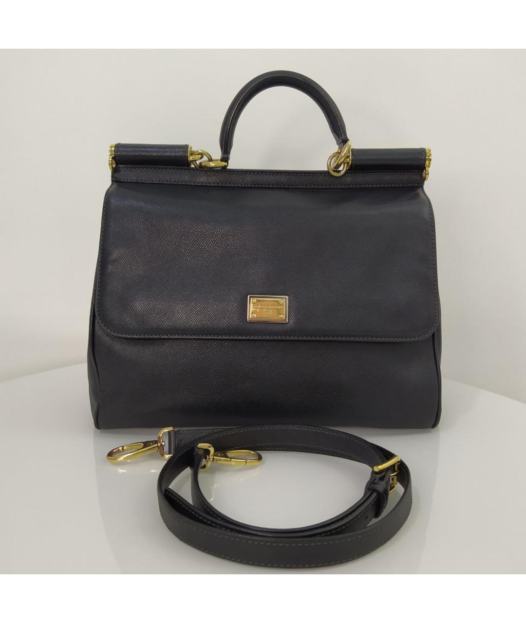 DOLCE&GABBANA Черная кожаная сумка с короткими ручками, фото 10