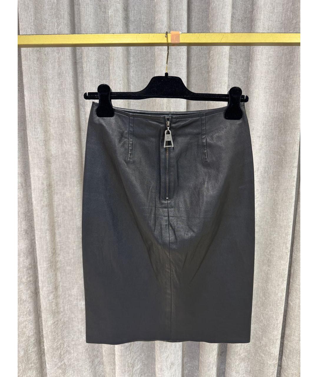 LOUIS VUITTON Черная кожаная юбка миди, фото 2