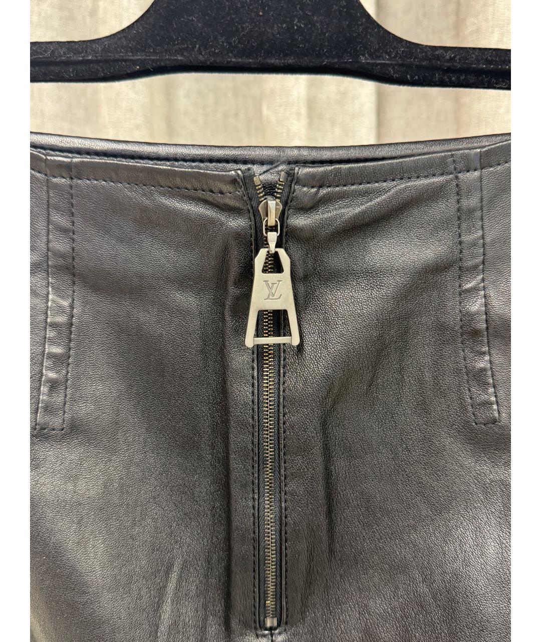 LOUIS VUITTON Черная кожаная юбка миди, фото 4