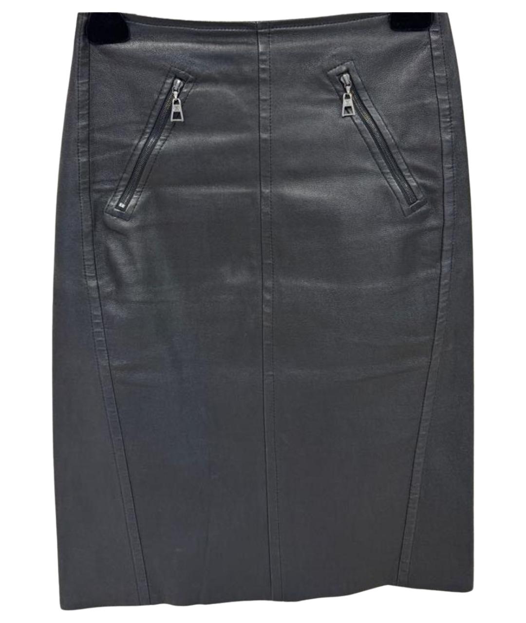 LOUIS VUITTON Черная кожаная юбка миди, фото 1