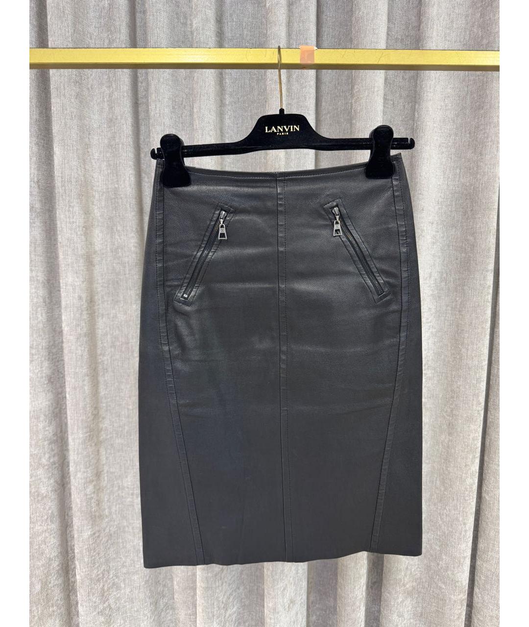 LOUIS VUITTON Черная кожаная юбка миди, фото 5