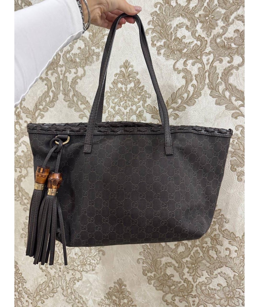 GUCCI Черная тканевая сумка тоут, фото 5