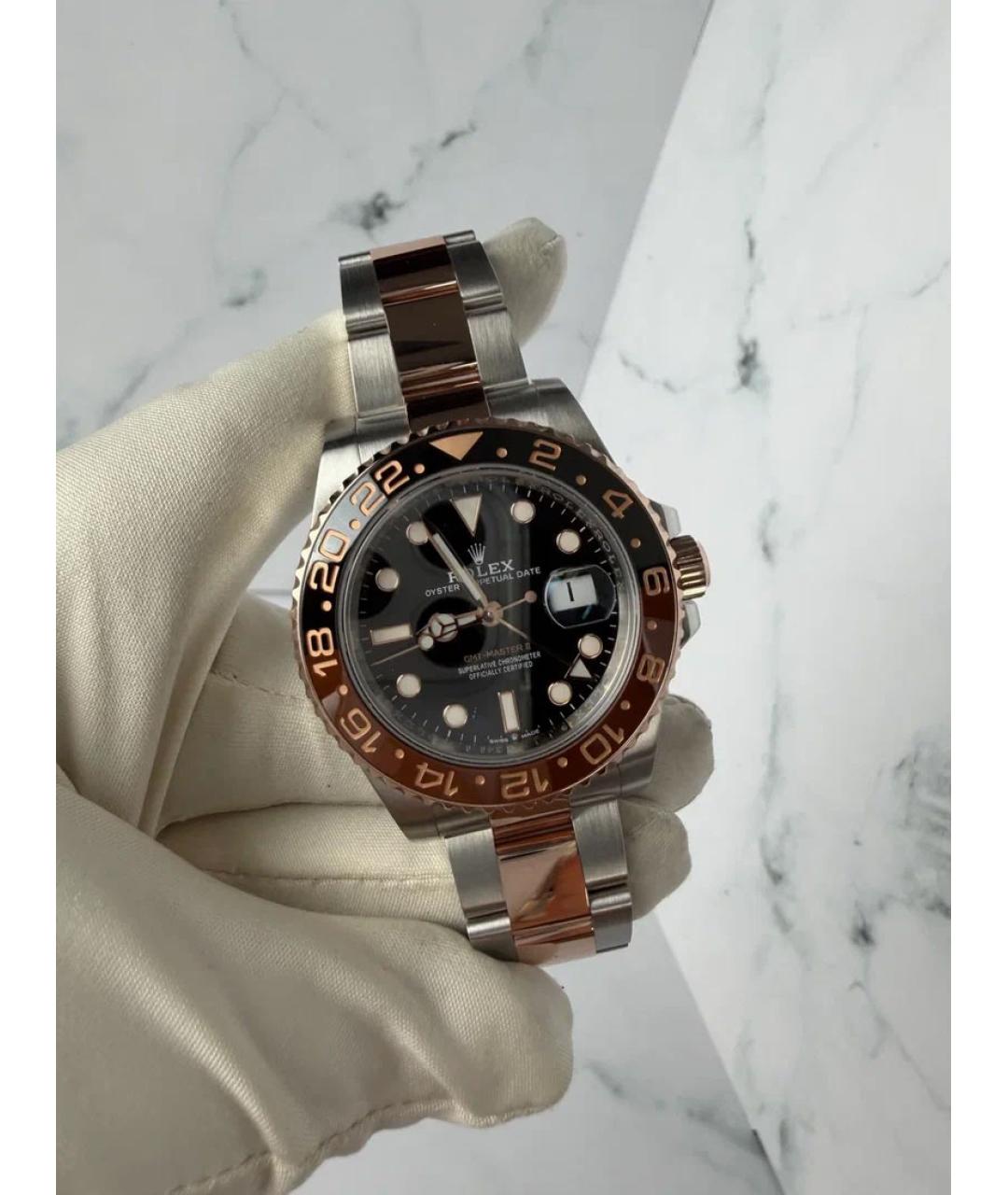 ROLEX Черные часы из розового золота, фото 2