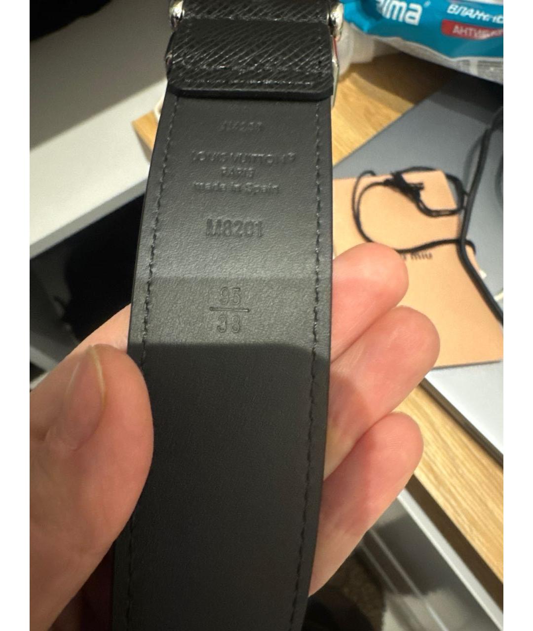 LOUIS VUITTON Черный кожаный ремень, фото 2