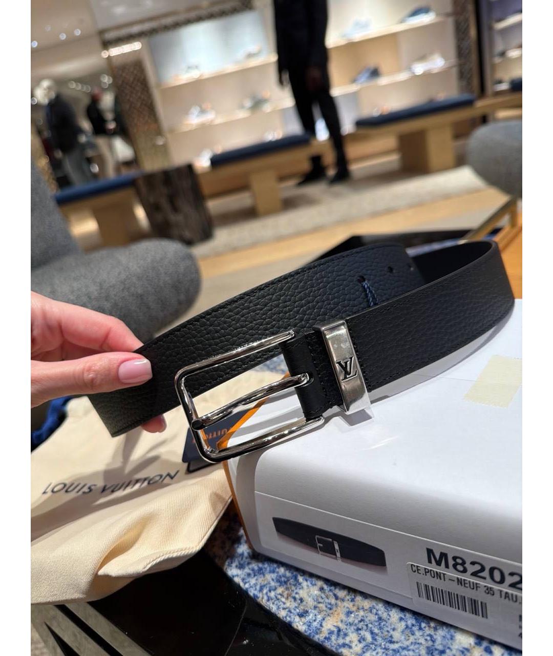 LOUIS VUITTON Черный кожаный ремень, фото 3