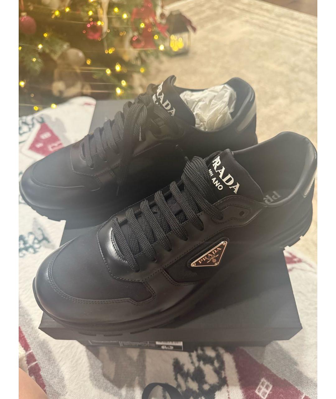 PRADA Черные кожаные низкие кроссовки / кеды, фото 5