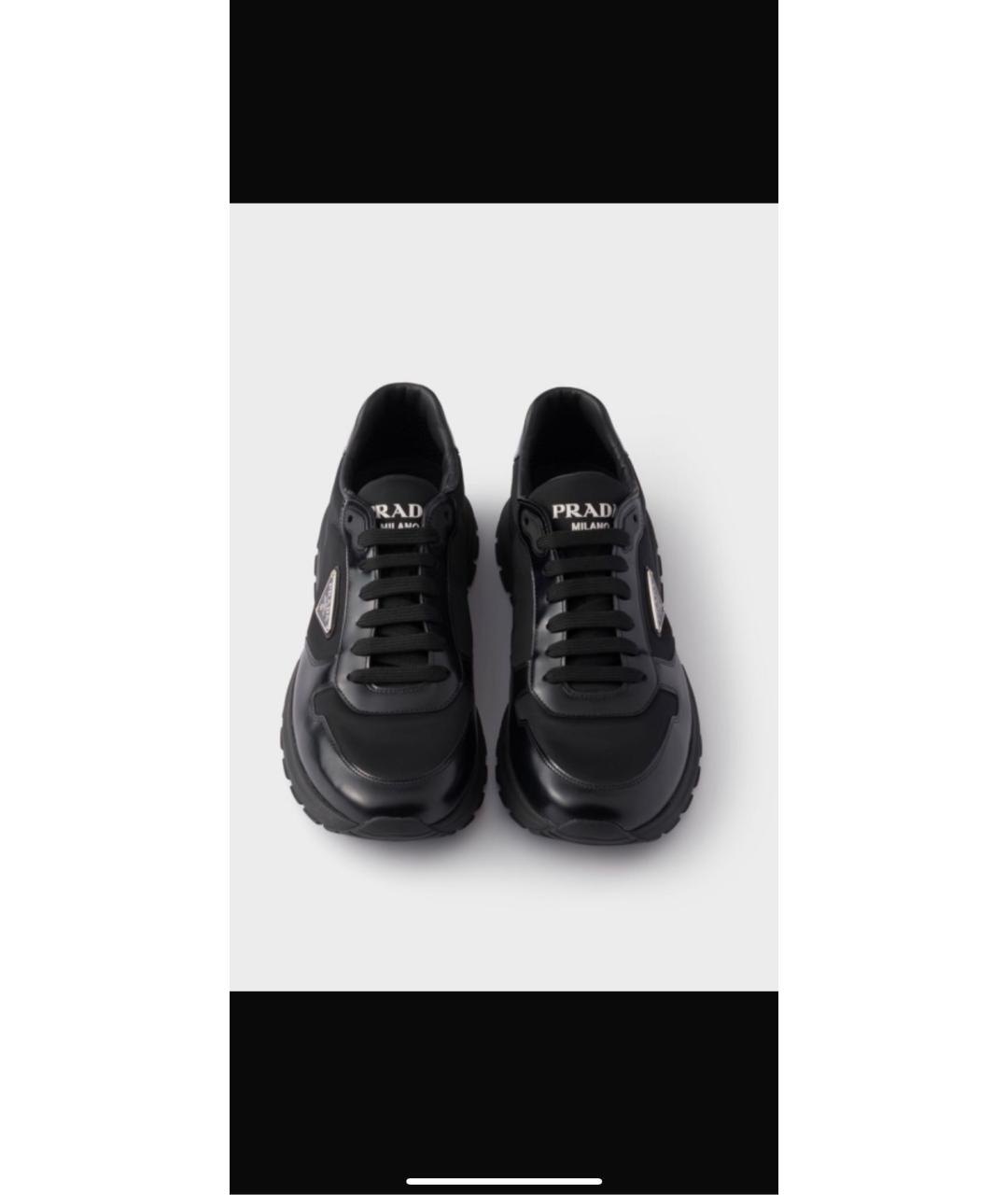 PRADA Черные кожаные низкие кроссовки / кеды, фото 2