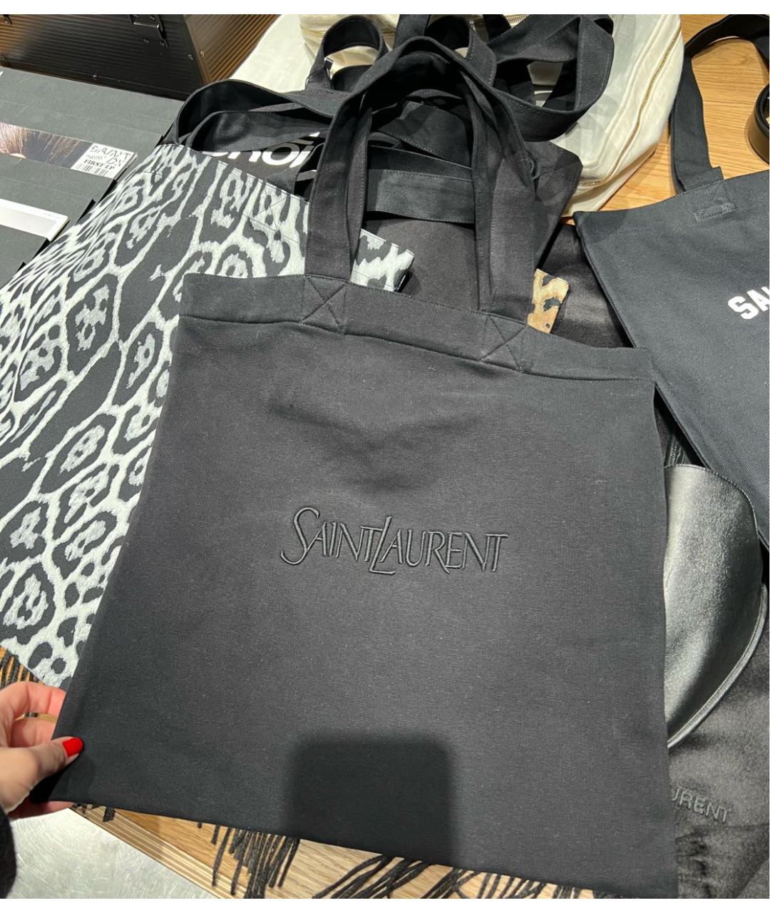 SAINT LAURENT Черная хлопковая сумка с короткими ручками, фото 5