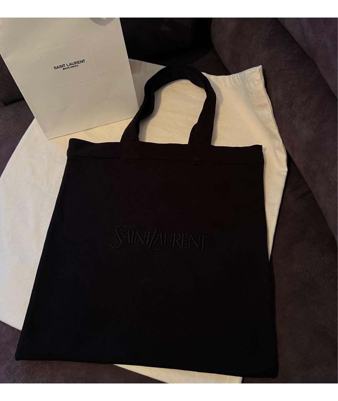 SAINT LAURENT Черная хлопковая сумка с короткими ручками, фото 4