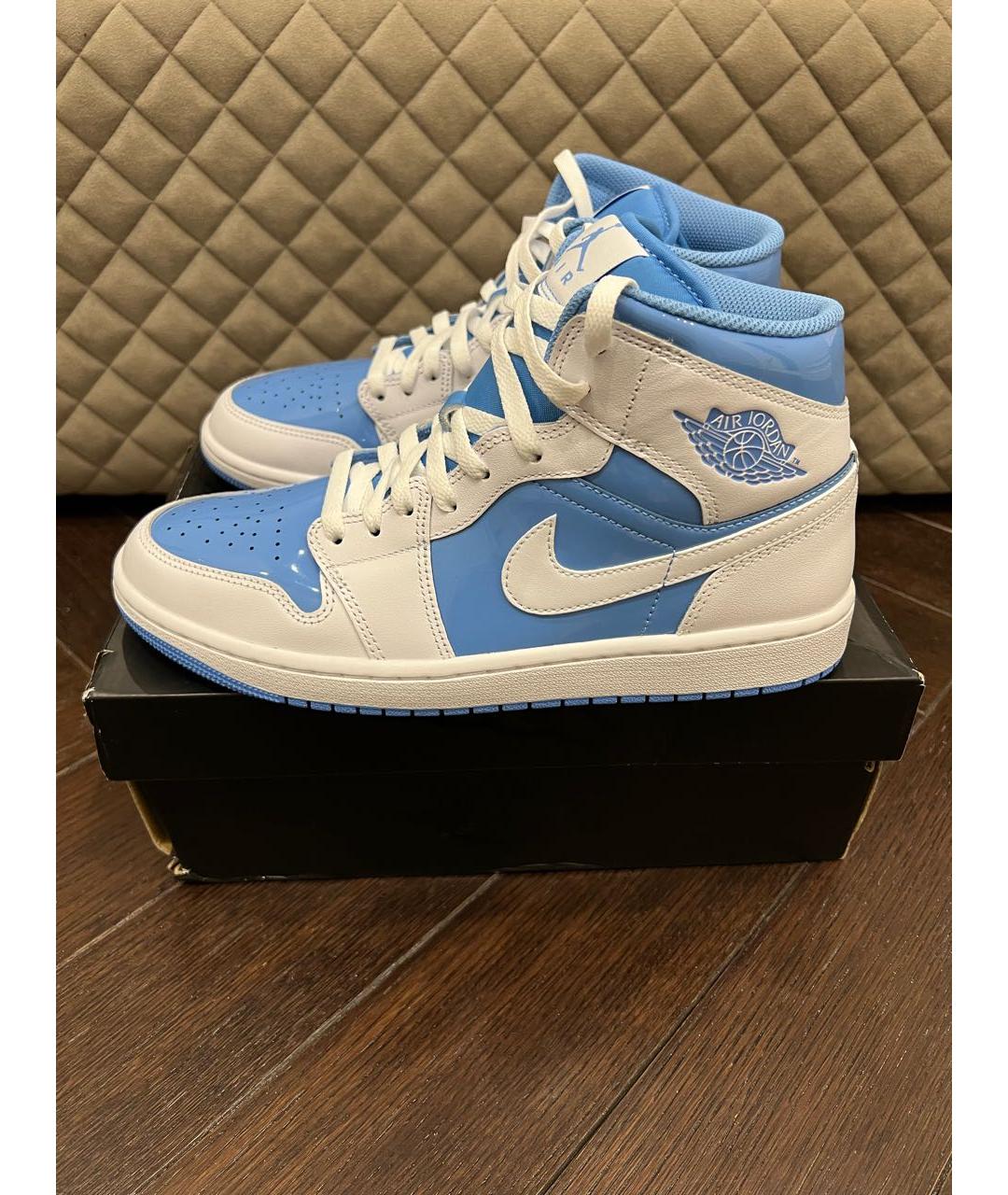 JORDAN Голубые кожаные высокие кроссовки / кеды, фото 8