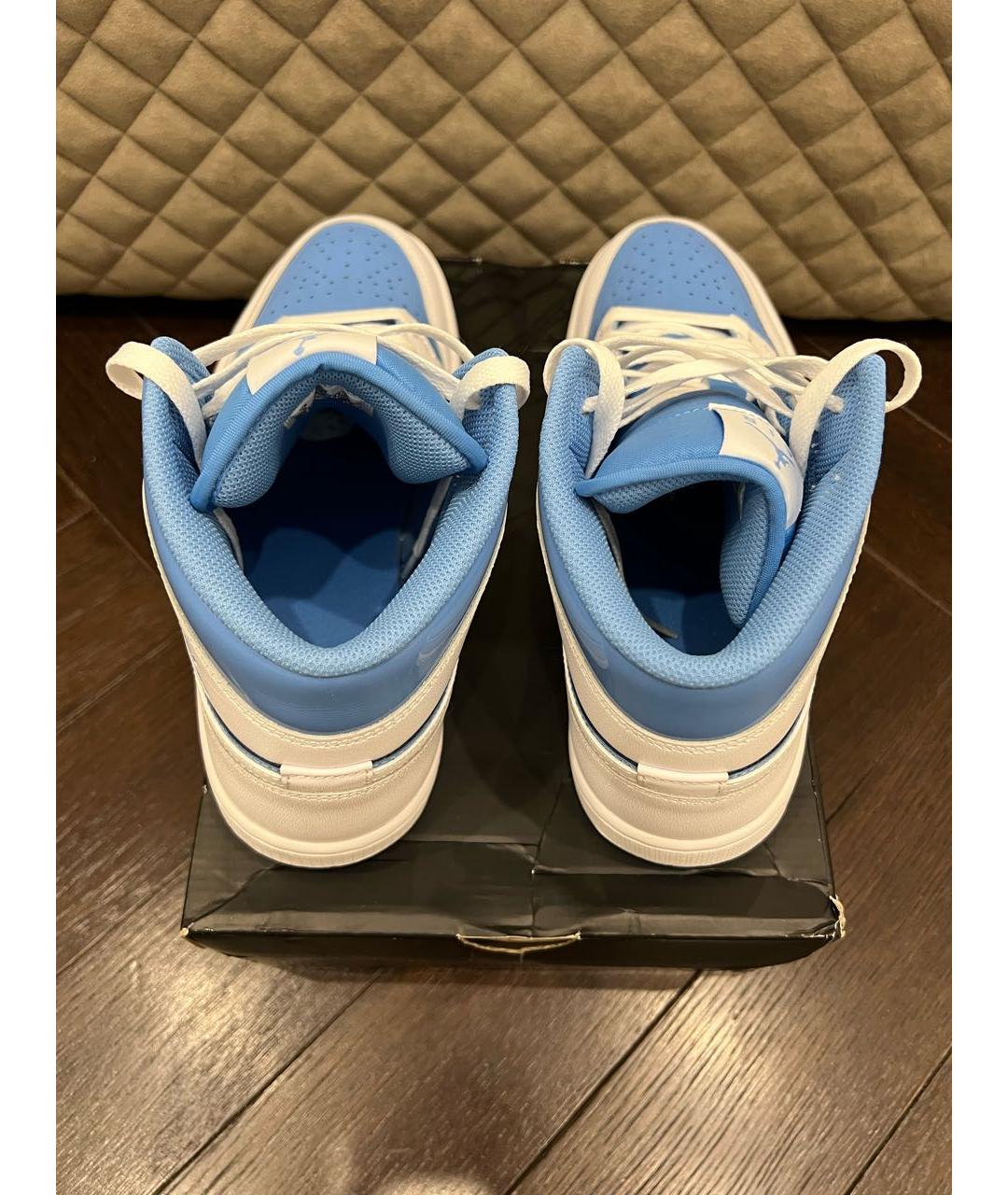 JORDAN Голубые кожаные высокие кроссовки / кеды, фото 2